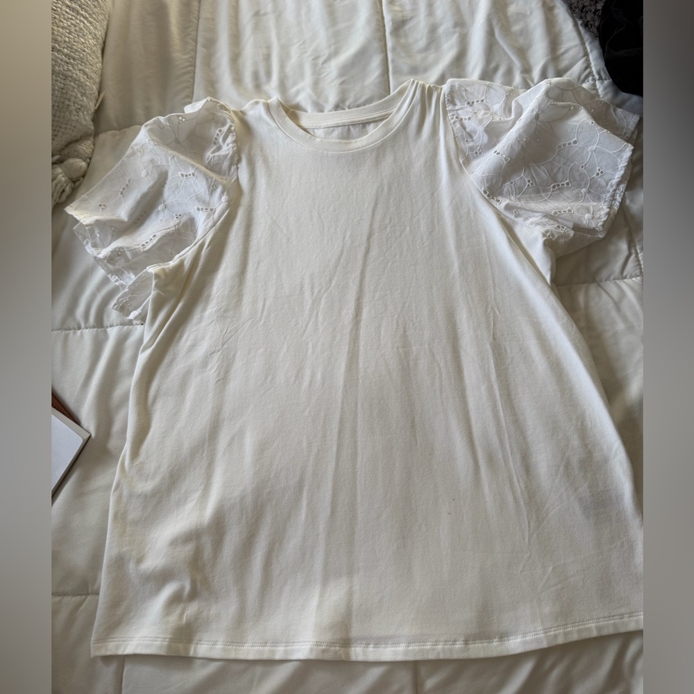 White Lace Sleeve Women's Top.